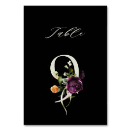 Elegante botanische Blütennummer 9, schwarz Tischnummer