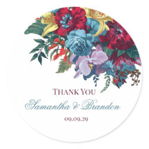 Elegante botanische burgunderrote und tealblaue fl