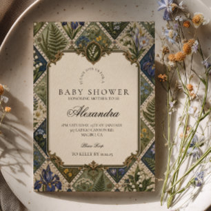 Elegante botanische dunkle Akademie-Baby-Party Einladung