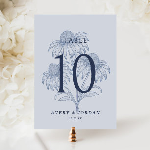 Elegante botanische Dusty Blue Wedding Tischnummer