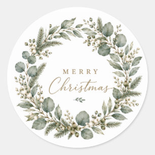Elegante botanische Eukalyptus-Weihnachtssticker Runder Aufkleber