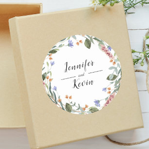 Elegante botanische farbenfrohe Grünpflanzen Hochz Runder Aufkleber
