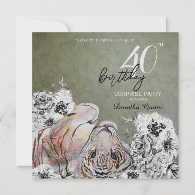 Elegante botanische Flora Überraschung Geburtstag Einladung (Vorderseite)