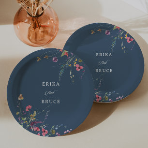 Elegante botanische florale Kalligrafie-Hochzeit Pappteller