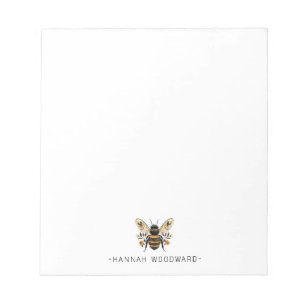 Elegante botanische goldene Biene personalisiert  Notizblock