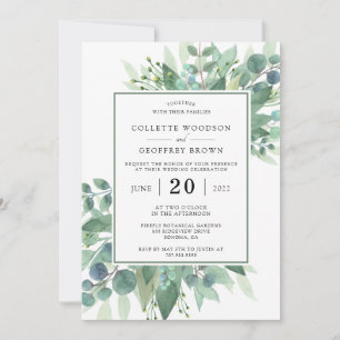 Elegante botanische Grün-Hochzeit Einladung