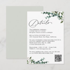 Elegante botanische Grün-QR-Code-Hochzeitsdetails Begleitkarte
