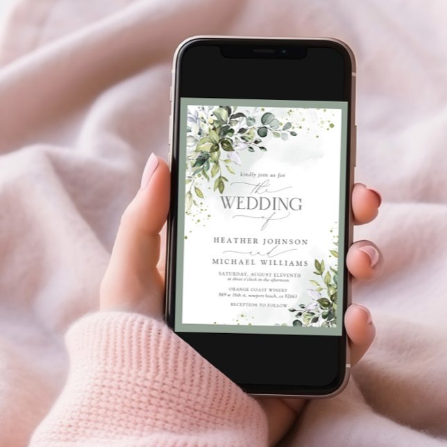 Elegante Botanische Grüne Wasserfarbenhochzeit Einladung (Von Creator hochgeladen)