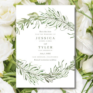 Elegante Botanische Grünpflanzen-Foto-Hochzeit Save The Date