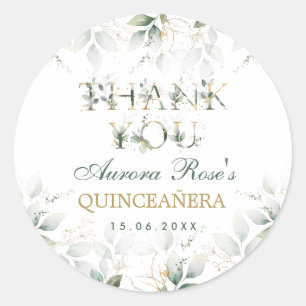 Elegante botanische Grünpflanzen Gold Quinceanera Runder Aufkleber