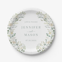 Elegante Botanische Grünpflanzen Hochzeit der Blum Pappteller