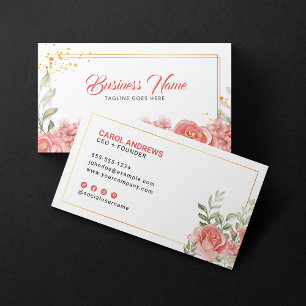 Elegante botanische Grünpflanzen mit rosa goldener Visitenkarte