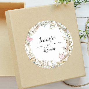 Elegante botanische Grüntöne Aquarell Hochzeit Runder Aufkleber