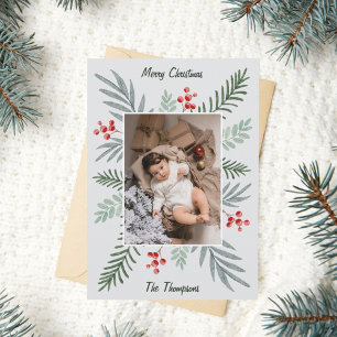 Elegante & botanische handgezeichnete Weihnachtsfo Feiertagspostkarte