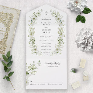 Elegante botanische Hochzeit All In One Einladung