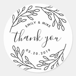 Elegante botanische Hochzeit Danke Runder Aufkleber