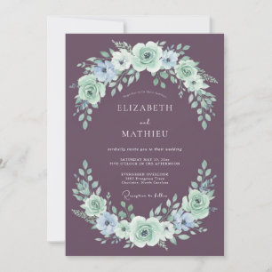 Elegante botanische Hochzeit in Mauve Einladung