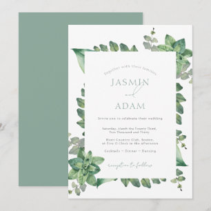 Elegante Botanische Hochzeit in Salbeigrün Einladung