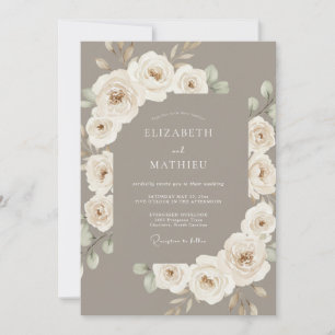 Elegante botanische Hochzeit in Taupe Einladung