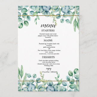 Elegante Botanische Hochzeit Menükarte