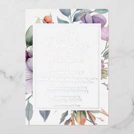 Elegante botanische Hochzeit mit Blumen Folieneinladung