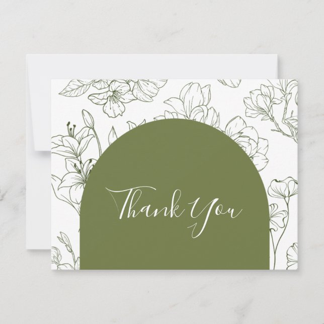 Elegante botanische Hochzeit mit floraler Schrift Dankeskarte (Vorderseite)