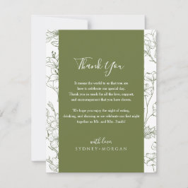 Elegante botanische Hochzeit mit floraler Schrift Dankeskarte