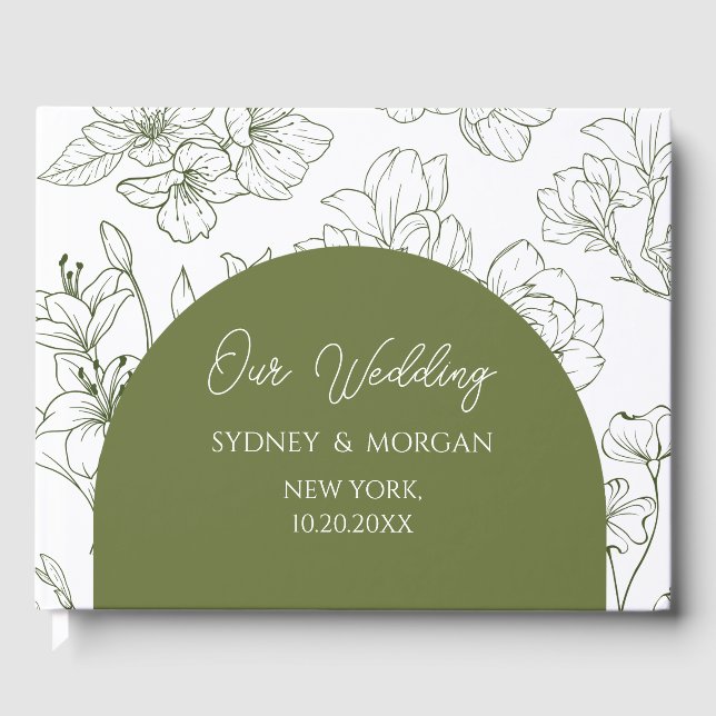 Elegante botanische Hochzeit mit floraler Schrift Gästebuch (Vorderseite)