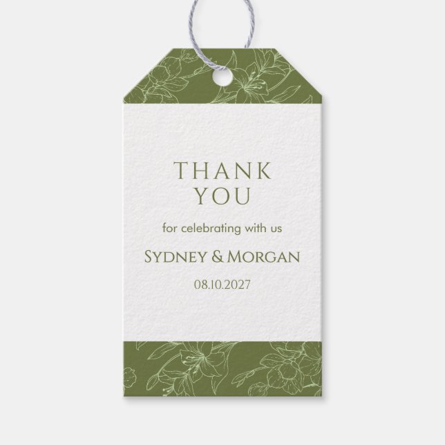 Elegante botanische Hochzeit mit floraler Schrift Geschenkanhänger (Vorderseite)