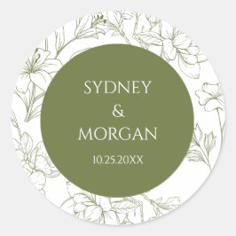 Elegante botanische Hochzeit mit floraler Schrift Runder Aufkleber