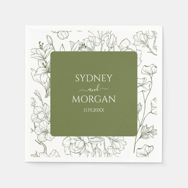 Elegante botanische Hochzeit mit floraler Schrift Serviette (Vorderseite)
