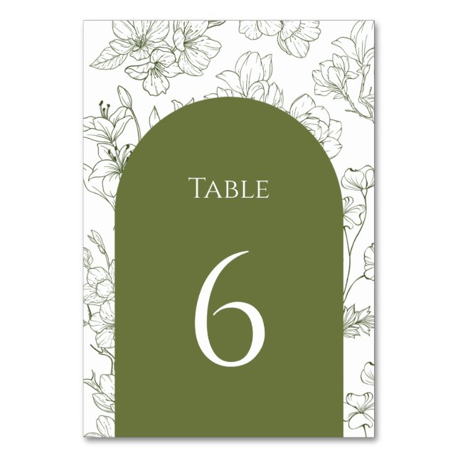 Elegante botanische Hochzeit mit floraler Schrift Tischnummer (Vorderseite)