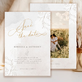 Elegante botanische Hochzeit mit Foto Save The Date