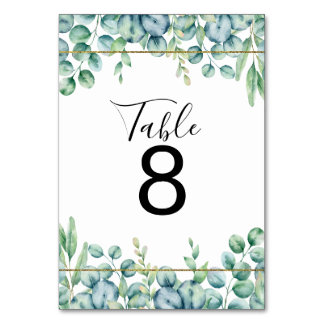 Elegante Botanische Hochzeit mit Grün Tischnummer
