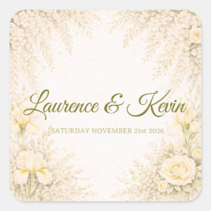 Elegante botanische Hochzeit Quadratischer Aufkleber