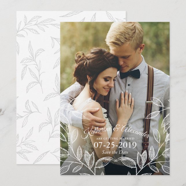 Elegante botanische Hochzeit speichern Sie das Dat Einladung (Vorne/Hinten)