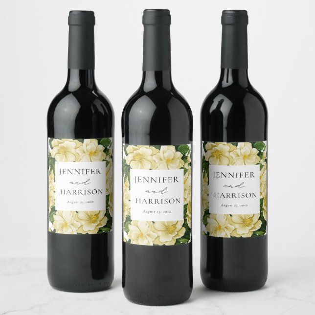 Elegante, botanische Hochzeit Weinetikett (Flaschen)