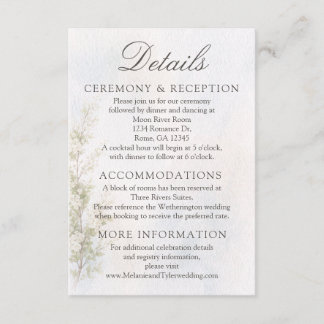Elegante botanische Hochzeits-/Empfangsdetails Kar Begleitkarte