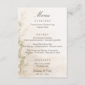 Elegante botanische Hochzeits-Menükarte Begleitkarte