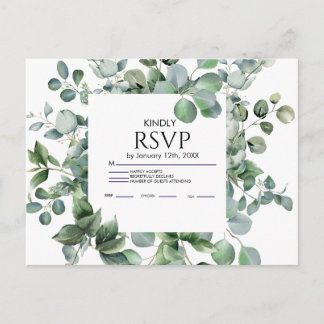 Elegante Botanische Hochzeits-RSVP-Karte mit Grün Einladungspostkarte