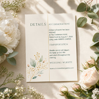 Elegante Botanische Hochzeitsdetails in Salbeigrün Begleitkarte