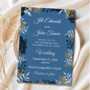 Elegante botanische Hochzeitseinladung Blau Einladung