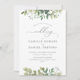 Elegante Botanische Hochzeitseinladung mit Grünpfl Einladung