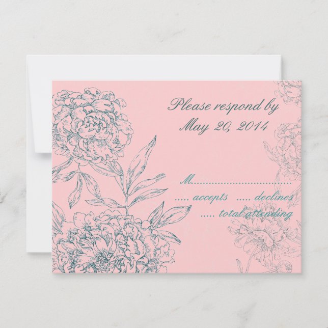 Elegante botanische Hochzeitskarten RSVP Pink Jade (Vorderseite)