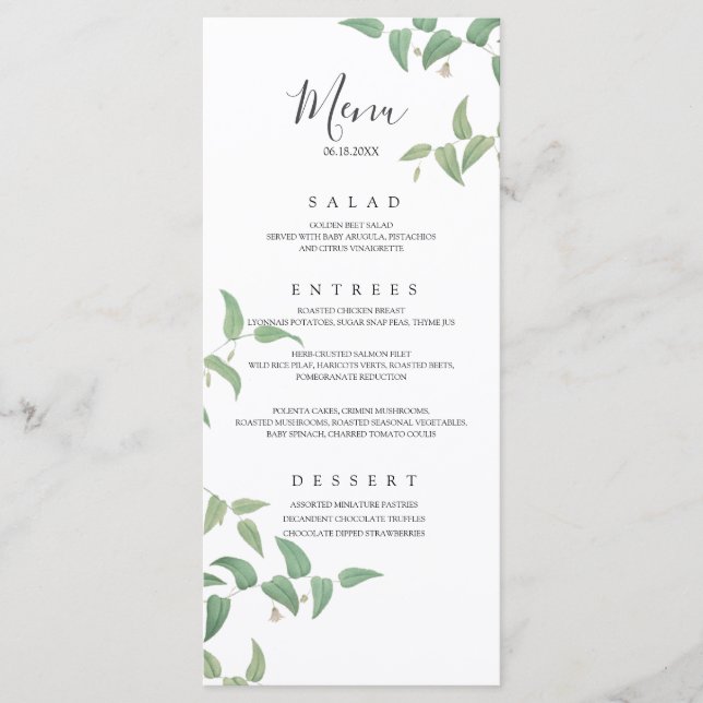 Elegante botanische Hochzeitslandschaft Vintag Menükarte (Vorderseite)