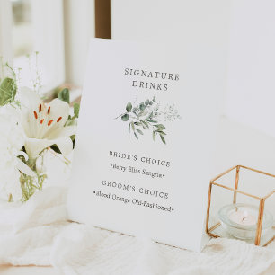 Elegante Botanische Hochzeitssignaturgetränke Sockelschild