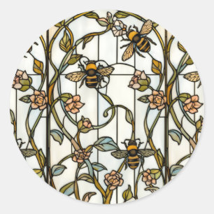 Elegante botanische Jugendstil-Bienenverglasung Runder Aufkleber