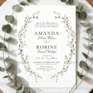 Elegante botanische Kranz-Hochzeitseinladung Einladung
