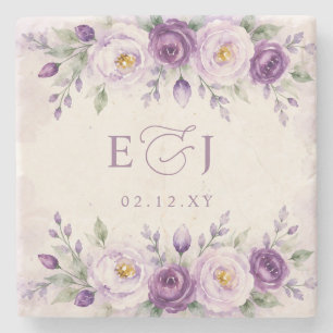 Elegante Botanische Lavendel Lila Florale Hochzeit Steinuntersetzer