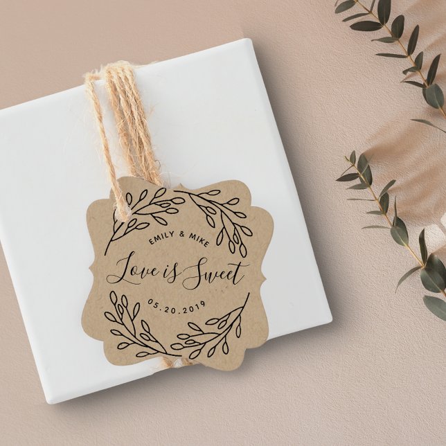 Elegante botanische Liebe ist Sweet Wedding Kraft Geschenkanhänger (Von Creator hochgeladen)